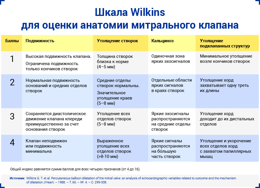 Шкала Wilkins для оценки анатомии митрального клапана